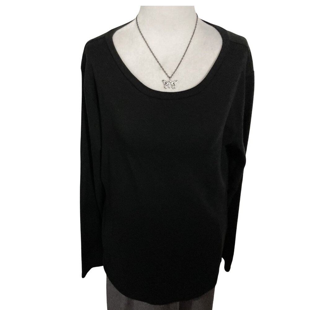 United Colors of Benetton Black long-sleeve scoopneck top ~ LARGE XL 1X shirt